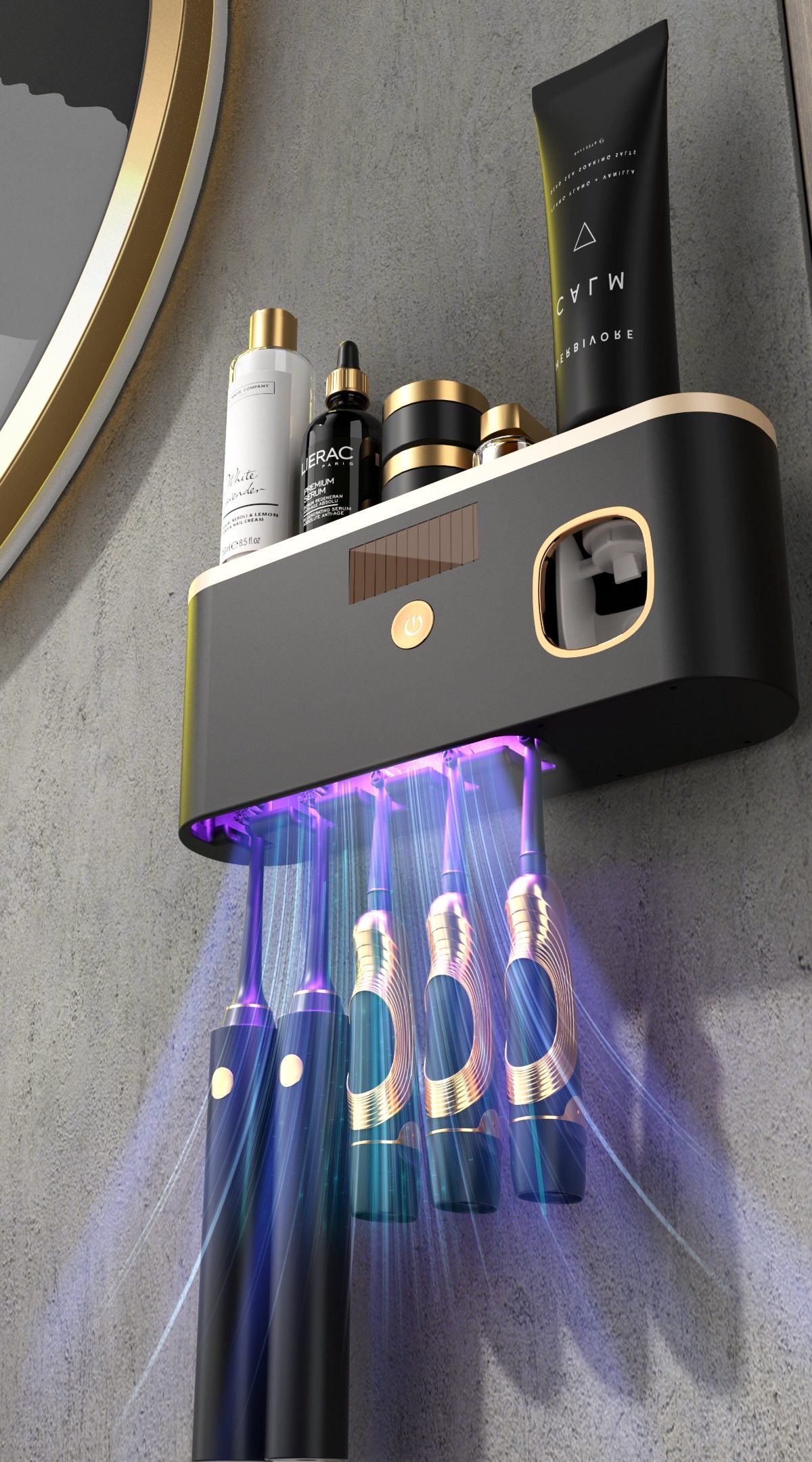 紫外线杀菌壁挂式挤牙膏器刷牙杯置物架牙刷消毒器壁挂省空间